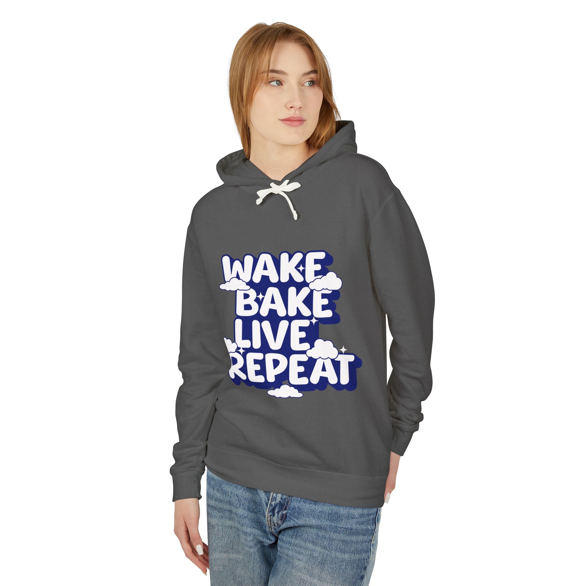 WAKE BAKE LIVE REPEAT - Unisex Lightweight Hooded Sweatshirt - Damned Threads